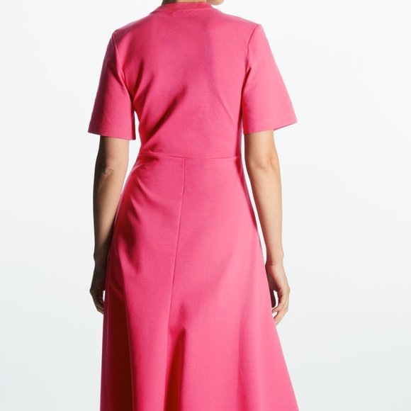 COS SHORT-SLEEVED JERSEY A-LINE MIDI DRESS - PINK - US XS - EU 32/34 - Picture 2 of 9